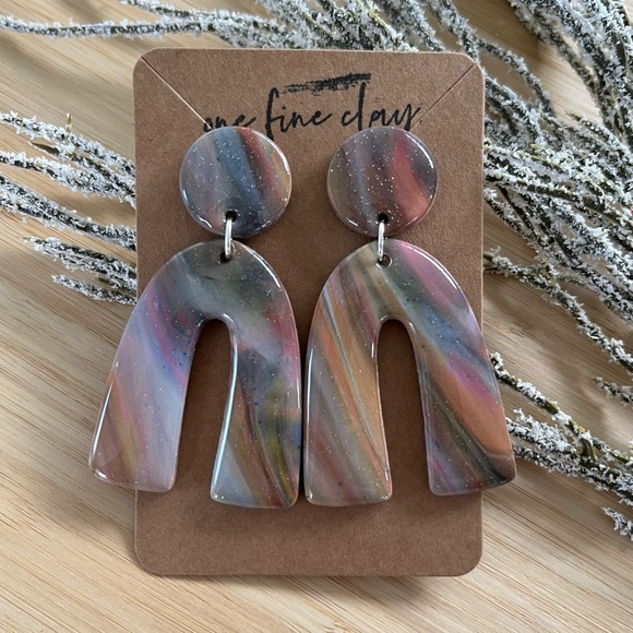 ON HOLD Galaxy Design Swirled Clay & Resin Dangle Earrings - Picture 7 of 8